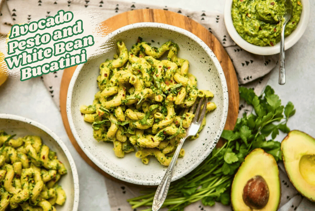 Avocado Pesto and White Bean Bucatini