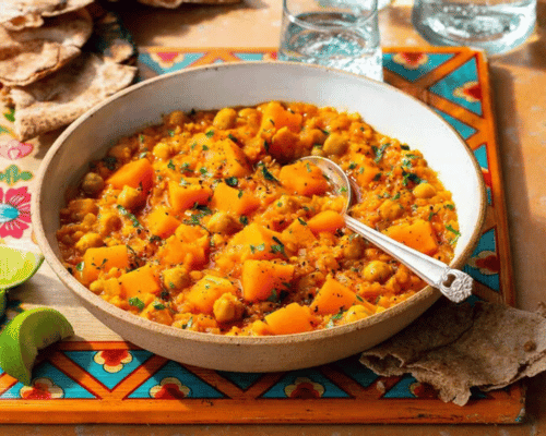 Coconut Lentils with Roasted Chickpeas and Winter Squash,COCONUT LENTILS WITH ROASTED CHICKPEAS