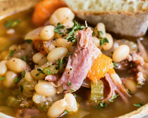 Ham,Greens,and White Bean Stew in the Slow Cooker