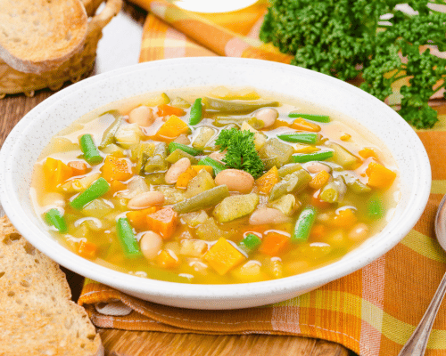 White Bean and Ham Soup with Parmesan Toasts